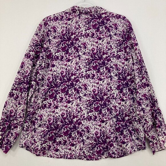 Style & Co. size 18 Purple White Abstract Print Cotton Long Sleeve Button Down - Picture 7 of 8